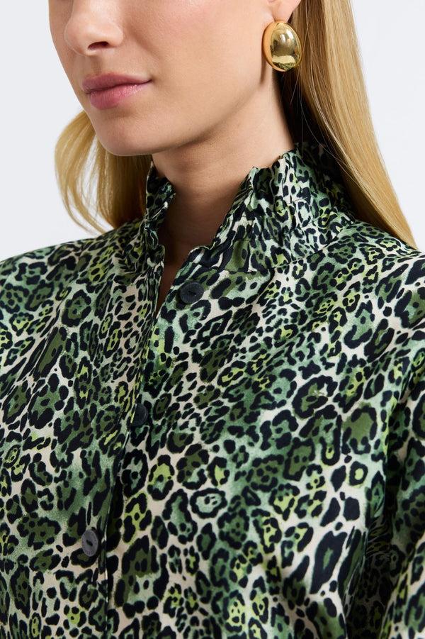 Foxcroft Carolina Green Leopard Long Sleeve Shirt Jacket