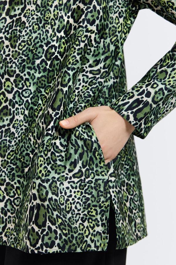 Foxcroft Carolina Green Leopard Long Sleeve Shirt Jacket