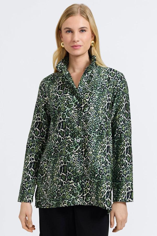 foxcroft Carolina Green Leopard Long Sleeve Shirt Jacket