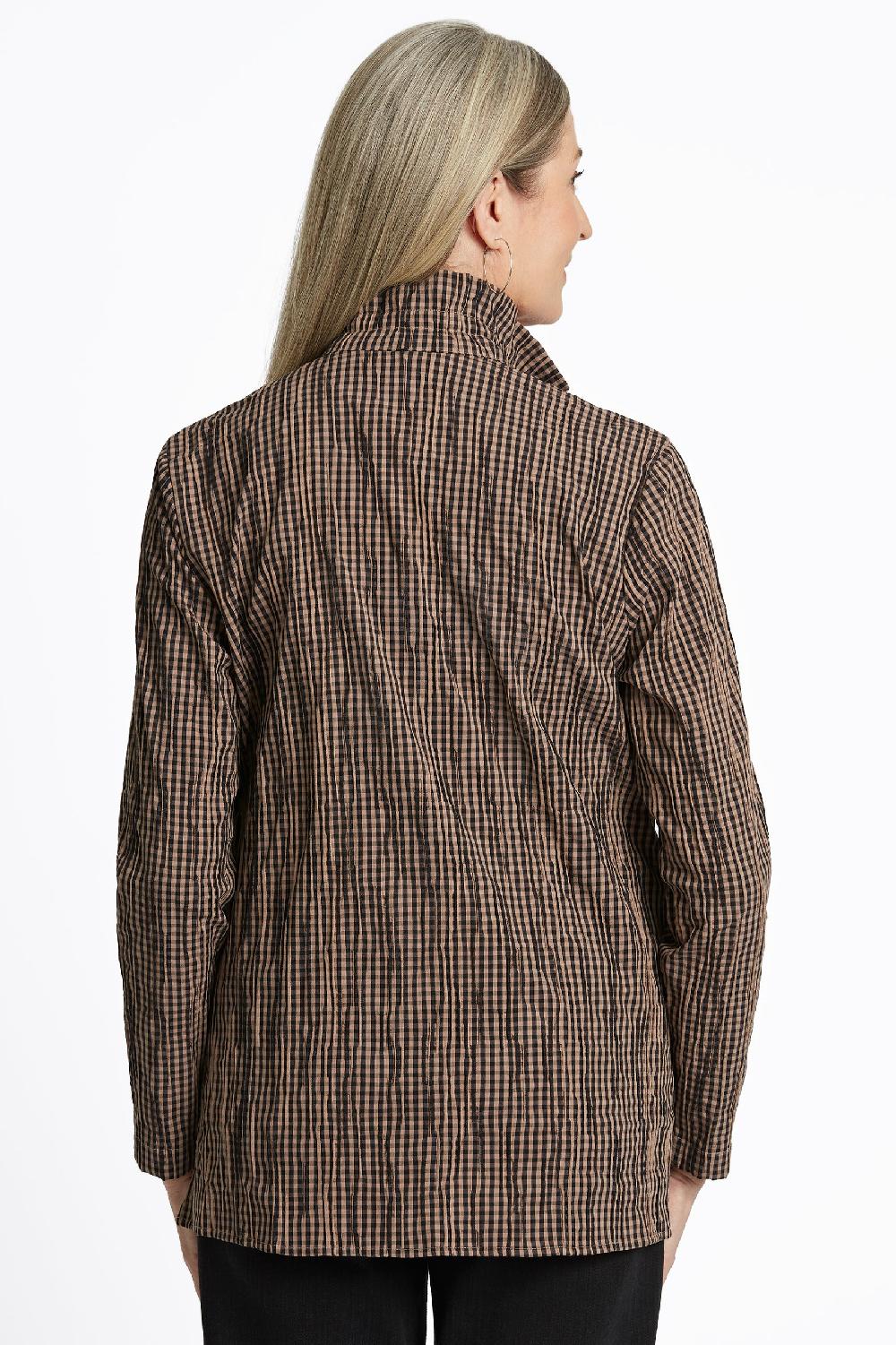 Foxcroft Carolina Mini Gingham Crinkle Long Sleeve Shirt Jacket