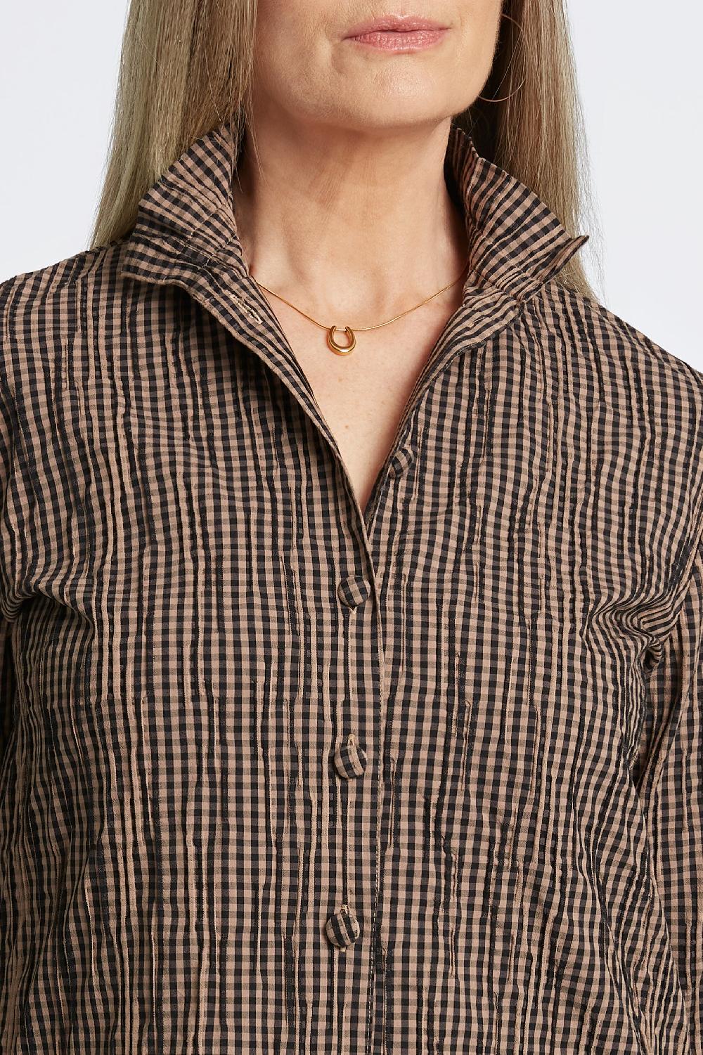 Foxcroft Carolina Mini Gingham Crinkle Long Sleeve Shirt Jacket