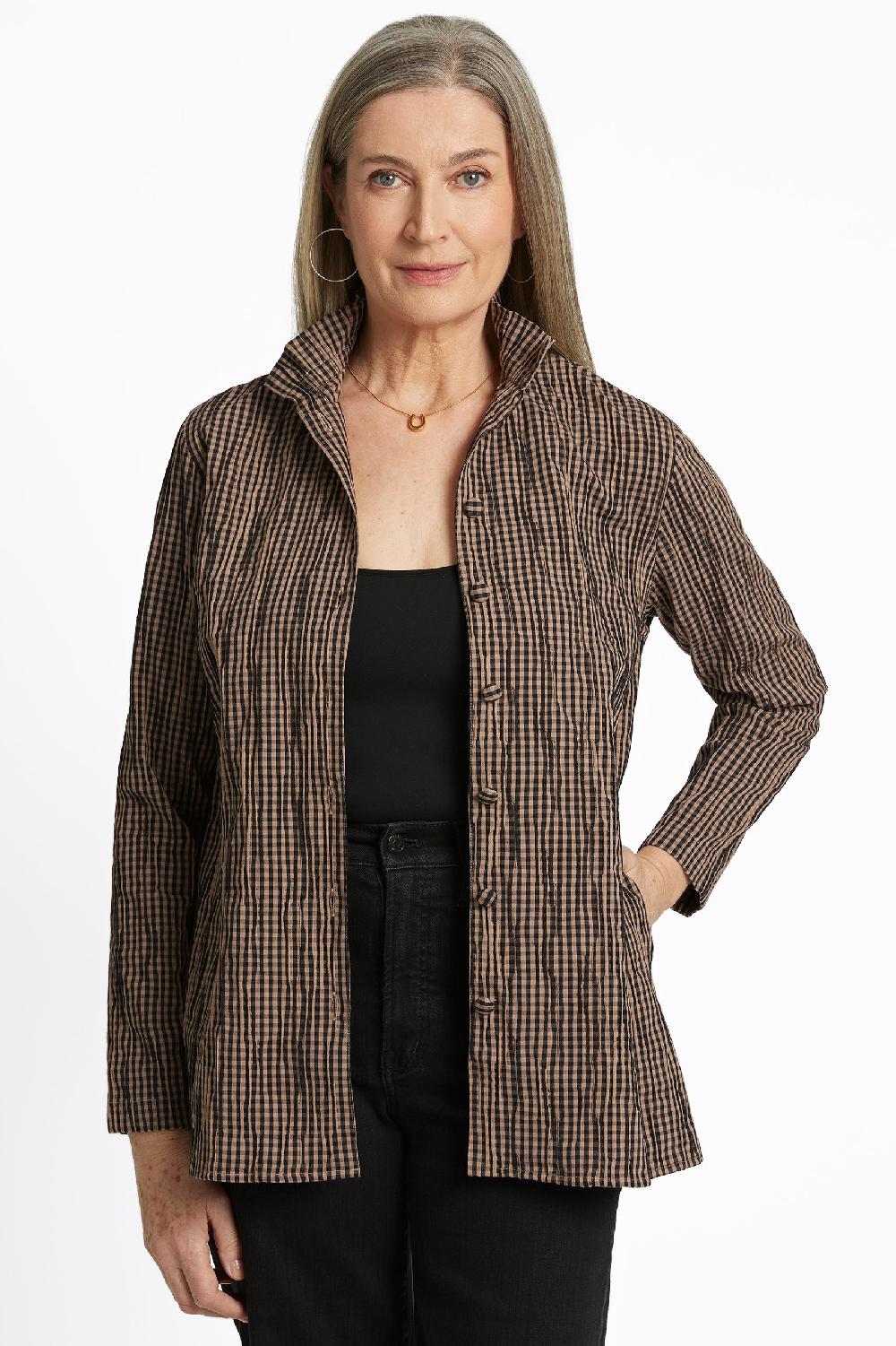 foxcroft Carolina Mini Gingham Crinkle Long Sleeve Shirt Jacket