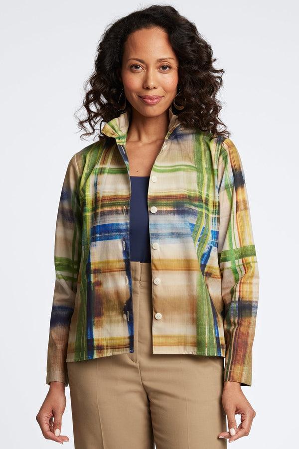 Foxcroft Carolina Painterly Plaid Long Sleeve Shirt Jacket