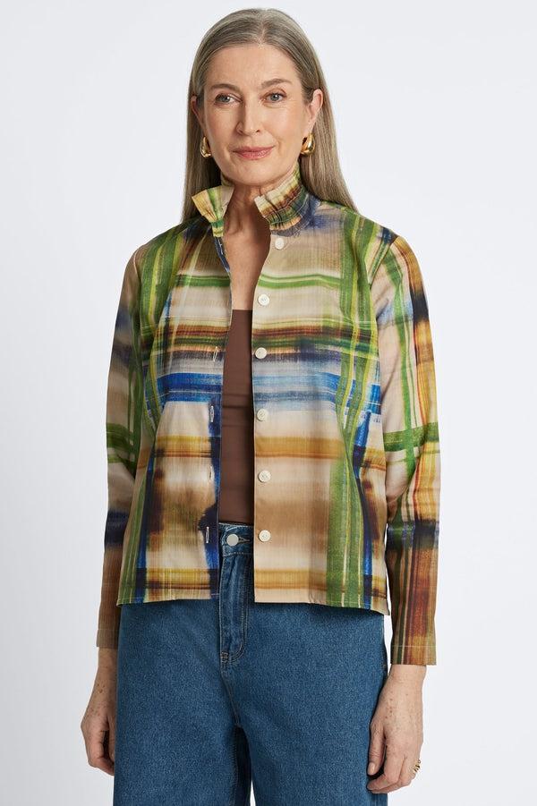 foxcroft Carolina Painterly Plaid Long Sleeve Shirt Jacket