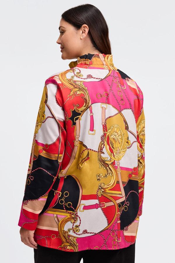 Foxcroft Carolina Plus Buckle Scarf Print Long Sleeve Shirt Jacket