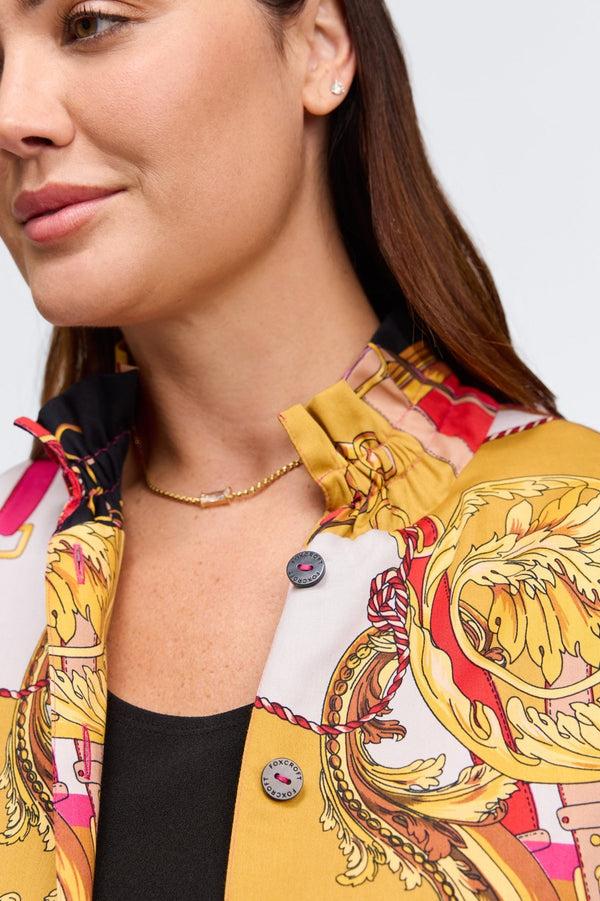 Foxcroft Carolina Plus Buckle Scarf Print Long Sleeve Shirt Jacket