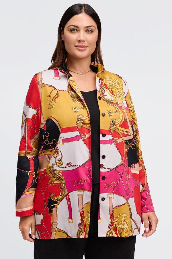 foxcroft Carolina Plus Buckle Scarf Print Long Sleeve Shirt Jacket