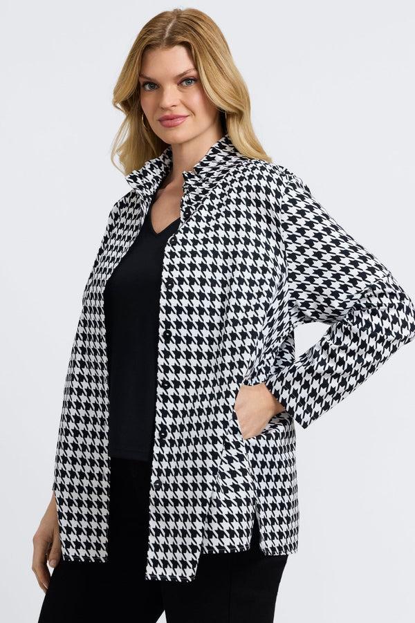 Foxcroft Carolina Plus Classic Houndstooth Long Sleeve Shirt Jacket