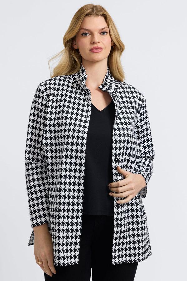 foxcroft Carolina Plus Classic Houndstooth Long Sleeve Shirt Jacket