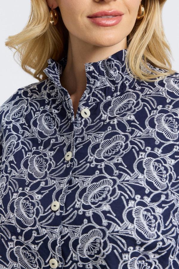 Foxcroft Carolina Plus Floral Allover Eyelet Long Sleeve Shirt Jacket