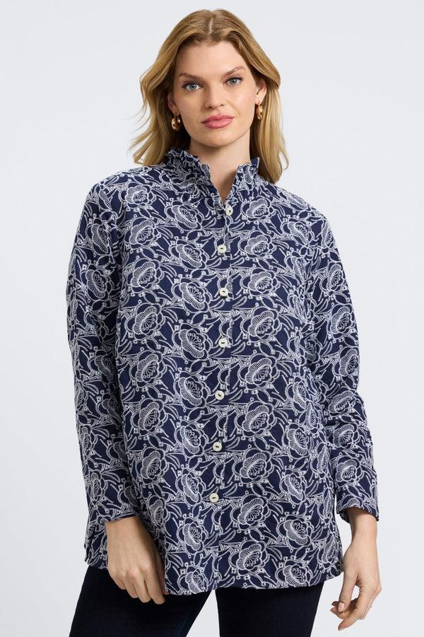 Foxcroft Carolina Plus Floral Allover Eyelet Long Sleeve Shirt Jacket
