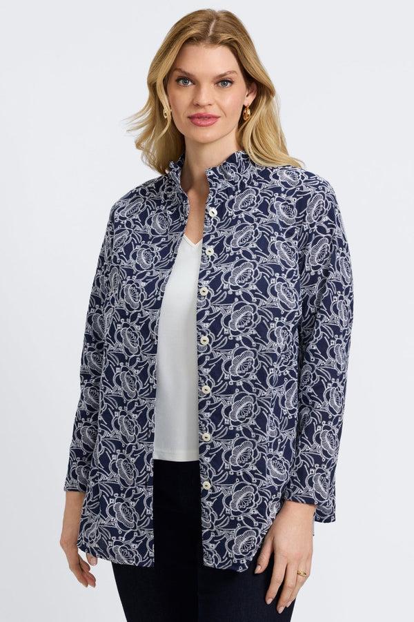 foxcroft Carolina Plus Floral Allover Eyelet Long Sleeve Shirt Jacket