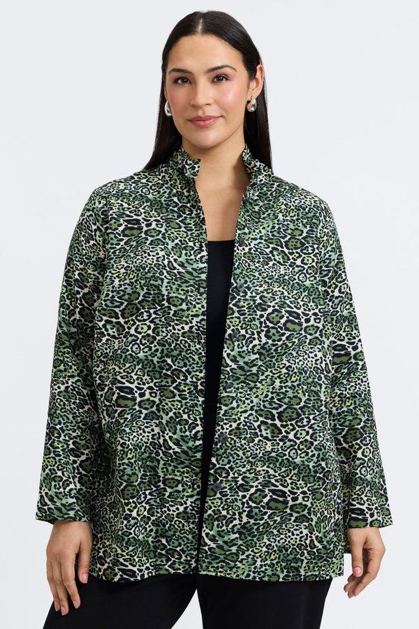 Foxcroft Carolina Plus Green Leopard Long Sleeve Shirt Jacket
