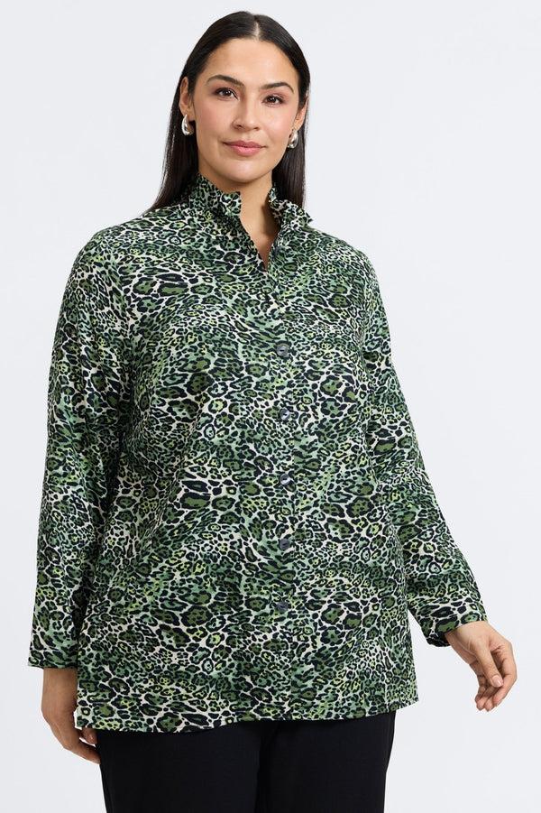 foxcroft Carolina Plus Green Leopard Long Sleeve Shirt Jacket