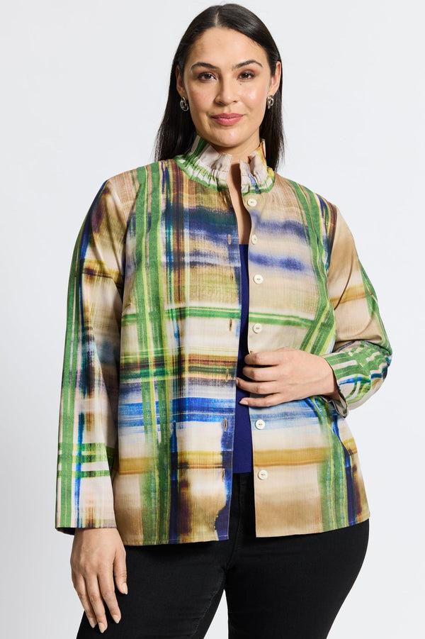 Foxcroft Carolina Plus Painterly Plaid Long Sleeve Shirt Jacket
