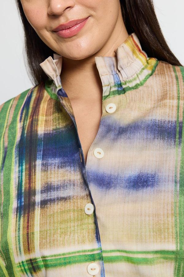 Foxcroft Carolina Plus Painterly Plaid Long Sleeve Shirt Jacket