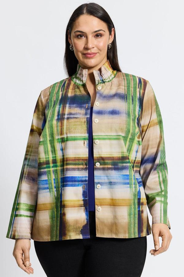 foxcroft Carolina Plus Painterly Plaid Long Sleeve Shirt Jacket