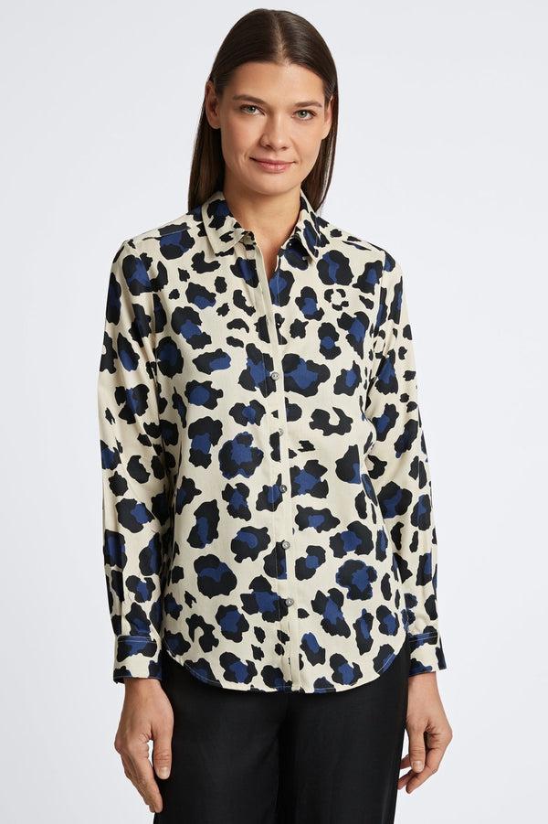 foxcroft Charlie Large Cheetah With Border Long Sleeve Shirt