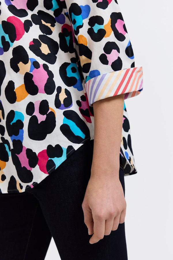 Foxcroft Charlie Multicolor Leopard 3/4 Sleeve Shirt