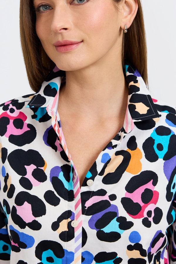 Foxcroft Charlie Multicolor Leopard 3/4 Sleeve Shirt