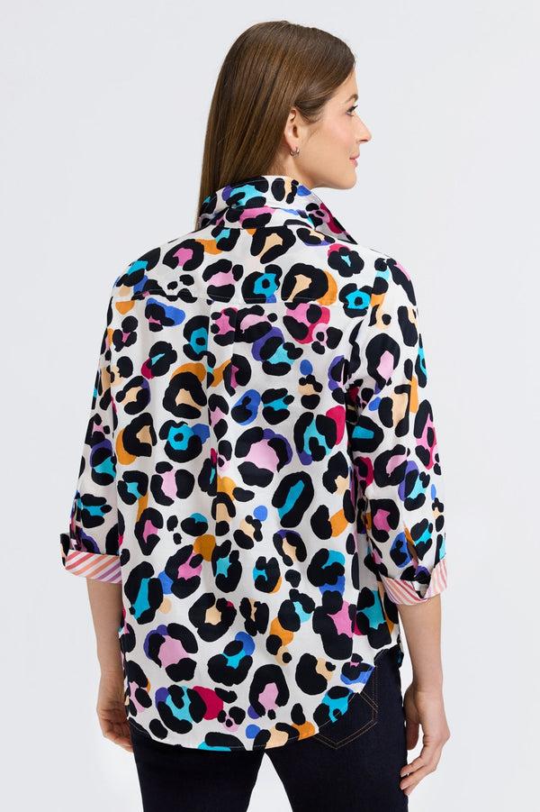 Foxcroft Charlie Multicolor Leopard 3/4 Sleeve Shirt