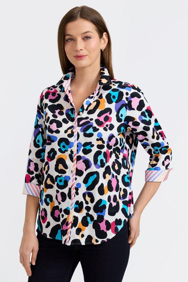 foxcroft Charlie Multicolor Leopard 3/4 Sleeve Shirt