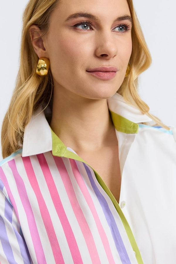 Foxcroft Charlie No Iron Stretch Ombré Stripe 3/4 Sleeve Shirt