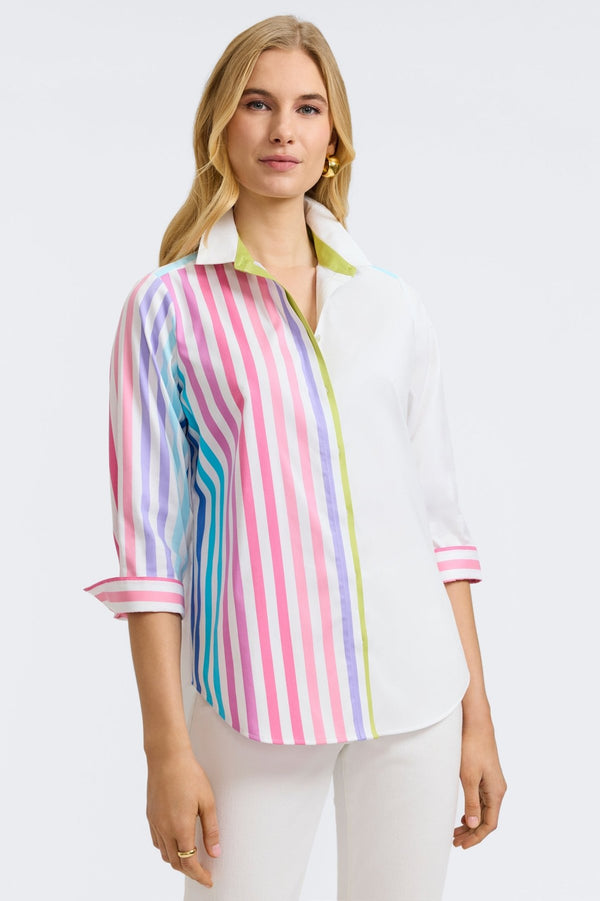 Foxcroft Charlie No Iron Stretch Ombré Stripe 3/4 Sleeve Shirt