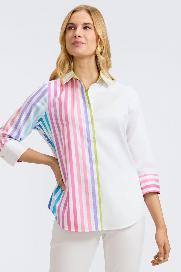 foxcroft Charlie No Iron Stretch Ombré Stripe 3/4 Sleeve Shirt