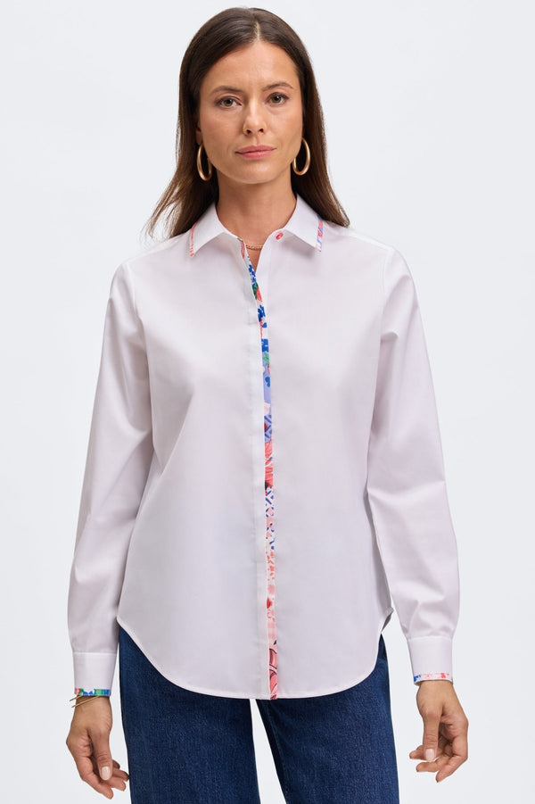 Foxcroft Charlie No Iron Stretch Springtime Collage Long Sleeve Shirt