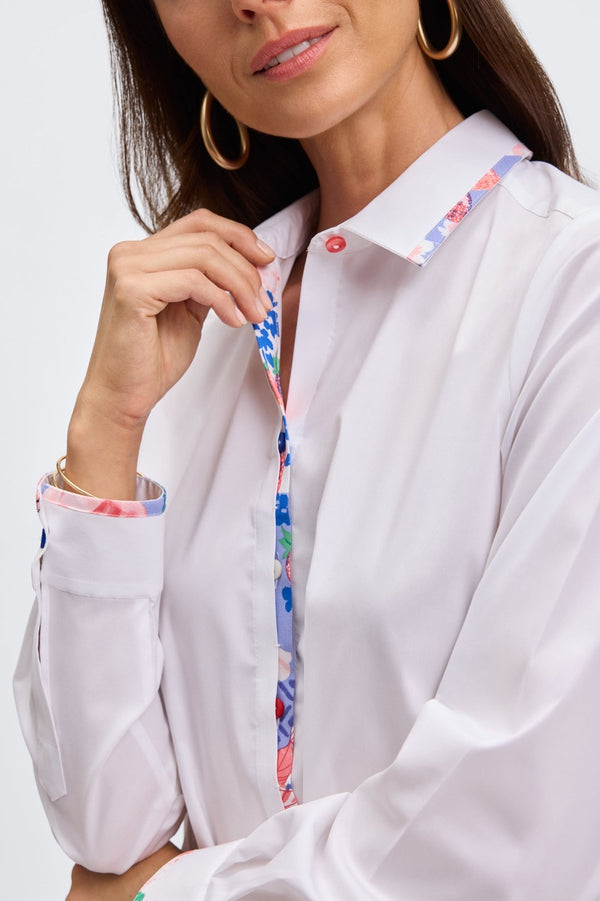 Foxcroft Charlie No Iron Stretch Springtime Collage Long Sleeve Shirt