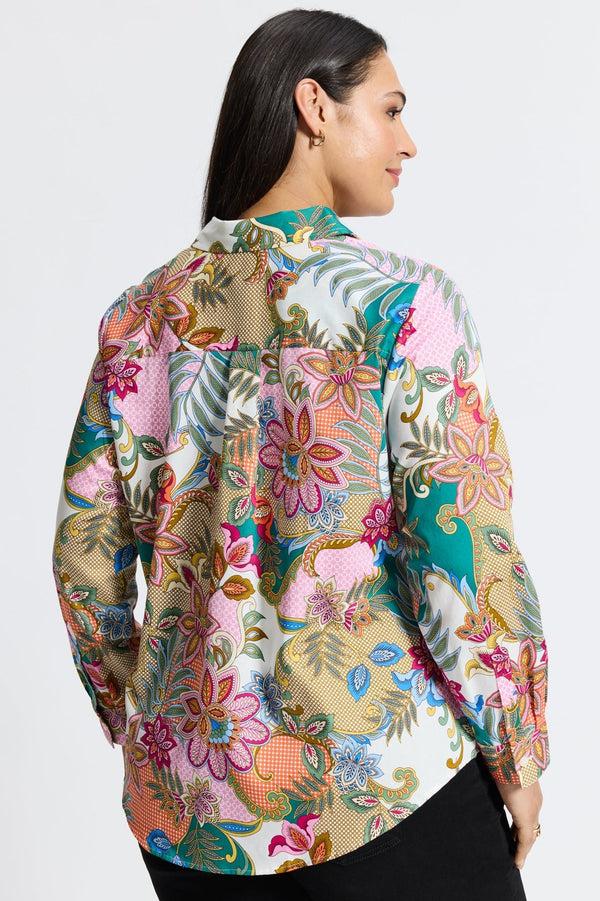 Foxcroft Charlie Plus Jacobean Floral Long Sleeve Shirt