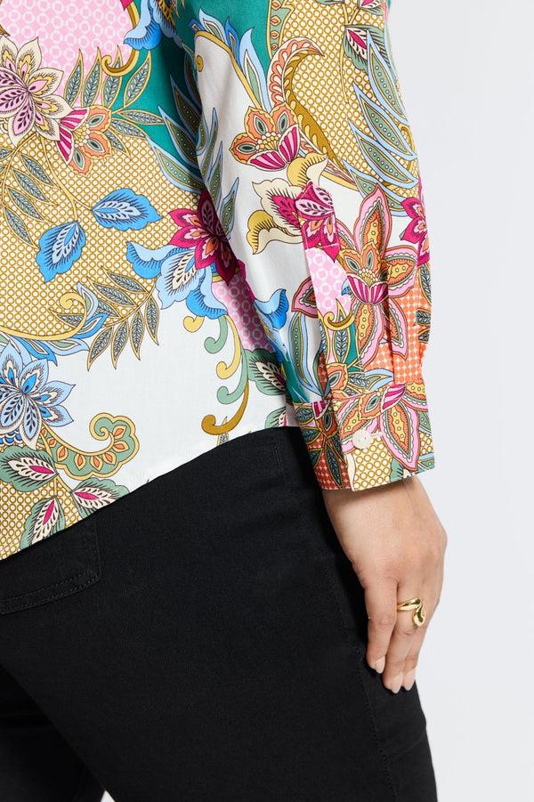 Foxcroft Charlie Plus Jacobean Floral Long Sleeve Shirt