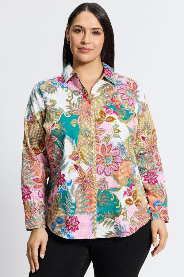 foxcroft Charlie Plus Jacobean Floral Long Sleeve Shirt