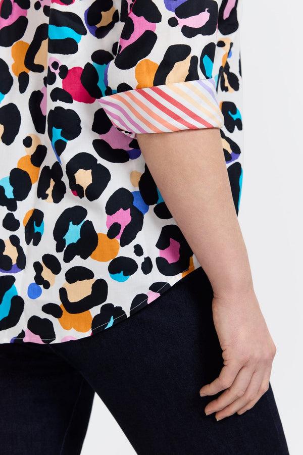 Foxcroft Charlie Plus Multicolor Leopard 3/4 Sleeve Shirt