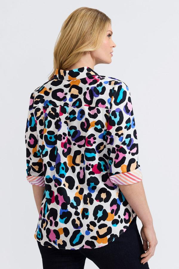 Foxcroft Charlie Plus Multicolor Leopard 3/4 Sleeve Shirt