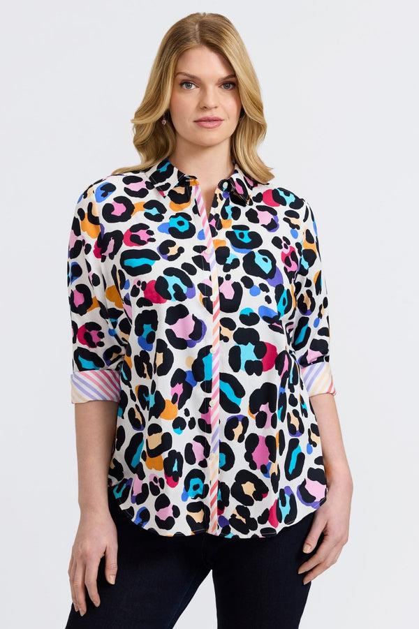 foxcroft Charlie Plus Multicolor Leopard 3/4 Sleeve Shirt