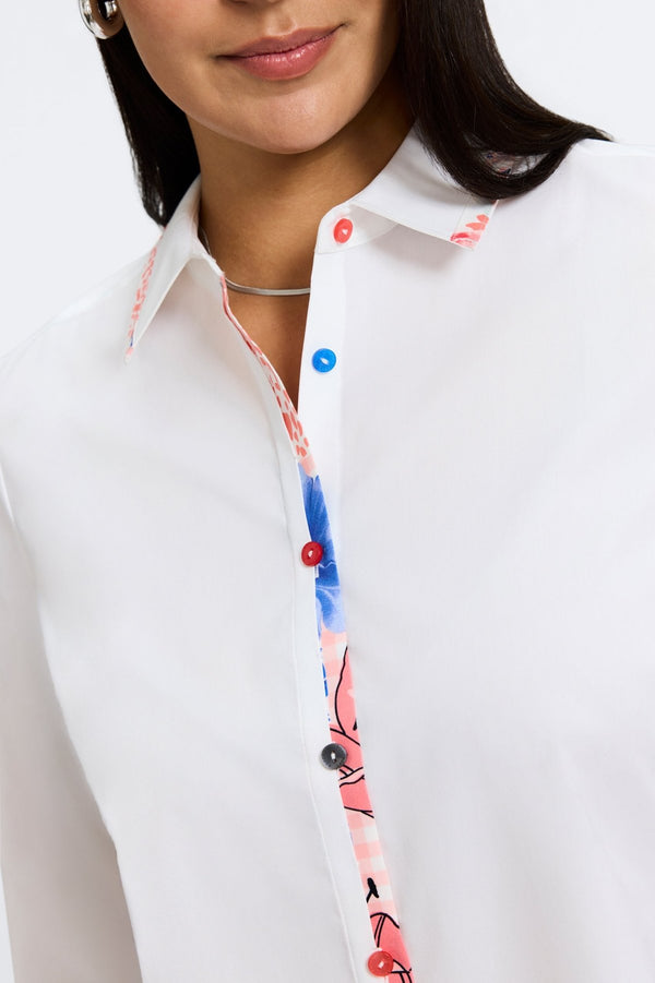 Foxcroft Charlie Plus No Iron Stretch Springtime Collage Long Sleeve Shirt