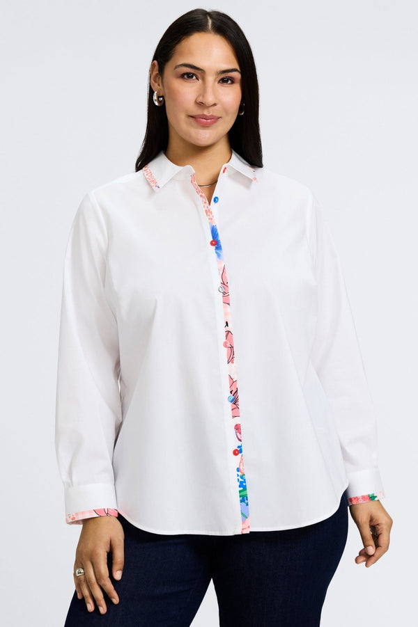 foxcroft Charlie Plus No Iron Stretch Springtime Collage Long Sleeve Shirt