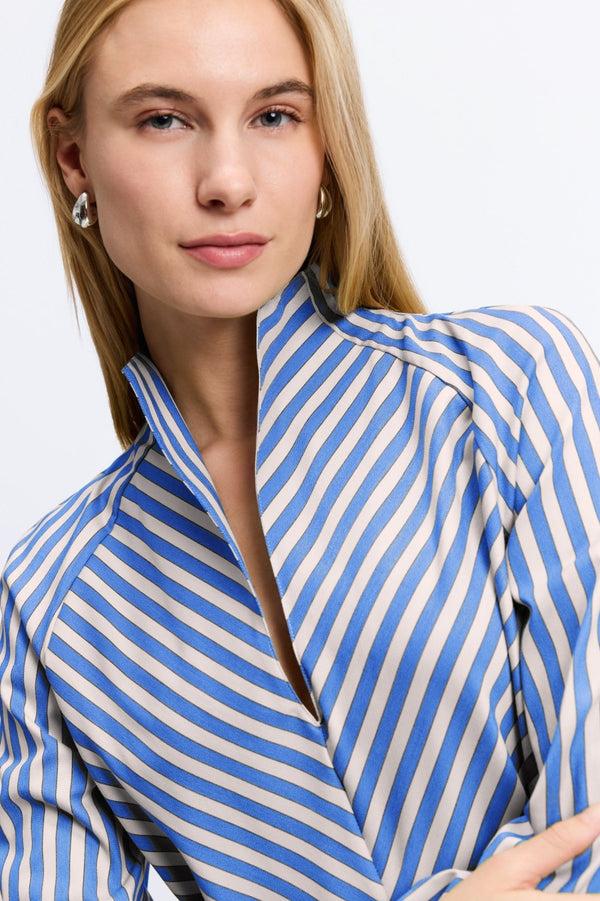 Foxcroft Daphne No Iron Stretch Striped Long Sleeve Popover Shirt