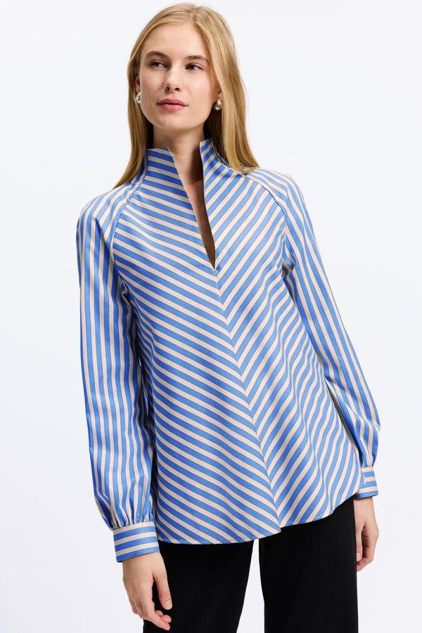 foxcroft Daphne No Iron Stretch Striped Long Sleeve Popover Shirt