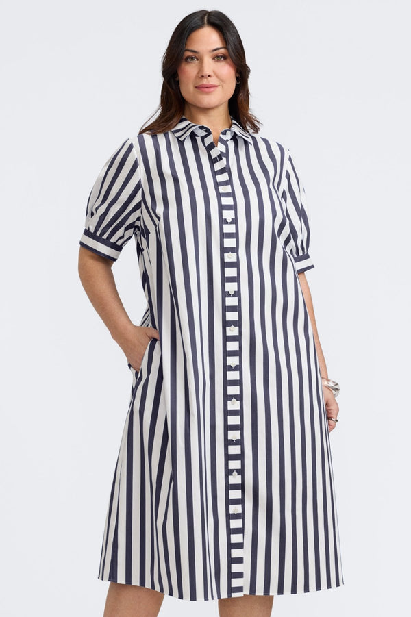 Foxcroft Esther Plus Springtime Stripe Elbow Sleeve Dress