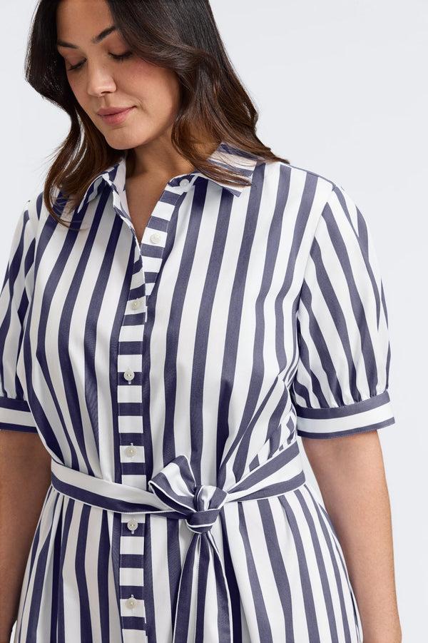 Foxcroft Esther Plus Springtime Stripe Elbow Sleeve Dress