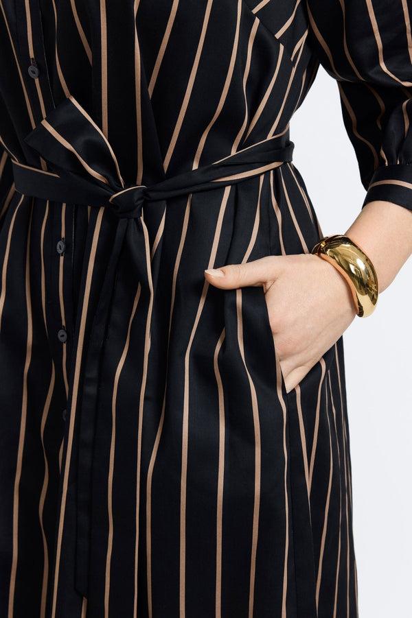 Foxcroft Esther Plus Stripe & Houndstooth 3/4 Sleeve Dress