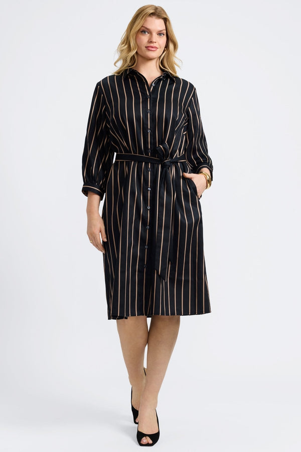 foxcroft Esther Plus Stripe & Houndstooth 3/4 Sleeve Dress