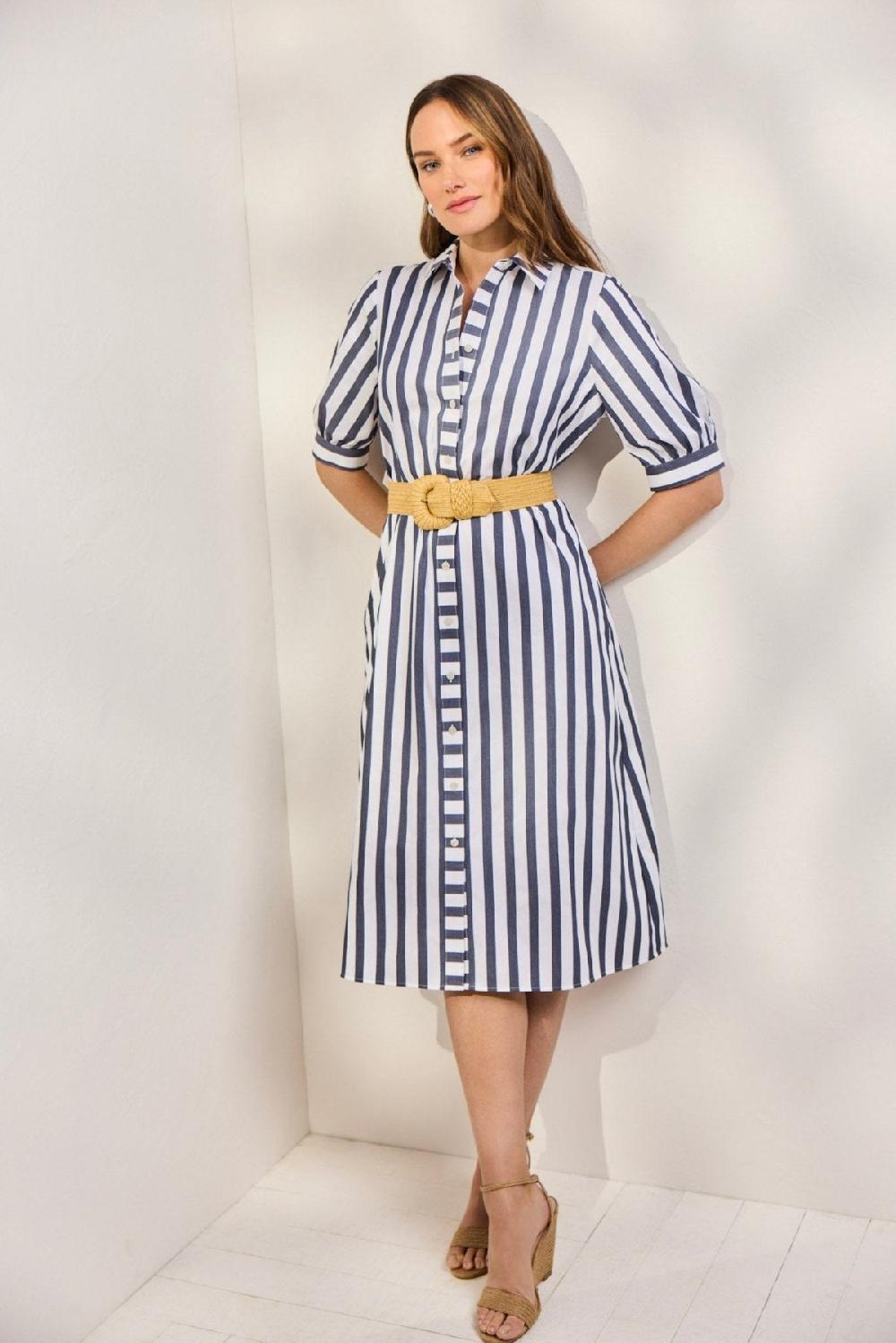 Foxcroft Esther Springtime Stripe Elbow Sleeve Dress