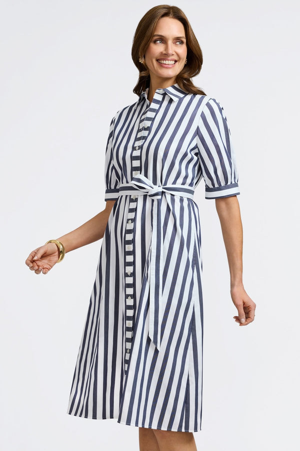 Foxcroft Esther Springtime Stripe Elbow Sleeve Dress