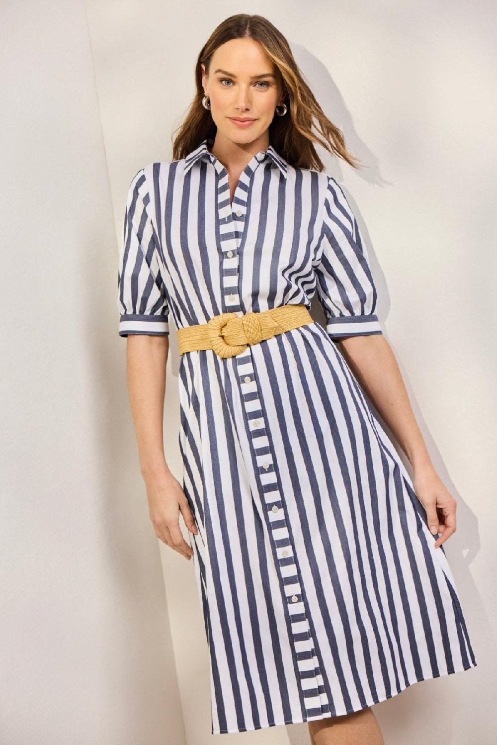 foxcroft Esther Springtime Stripe Elbow Sleeve Dress