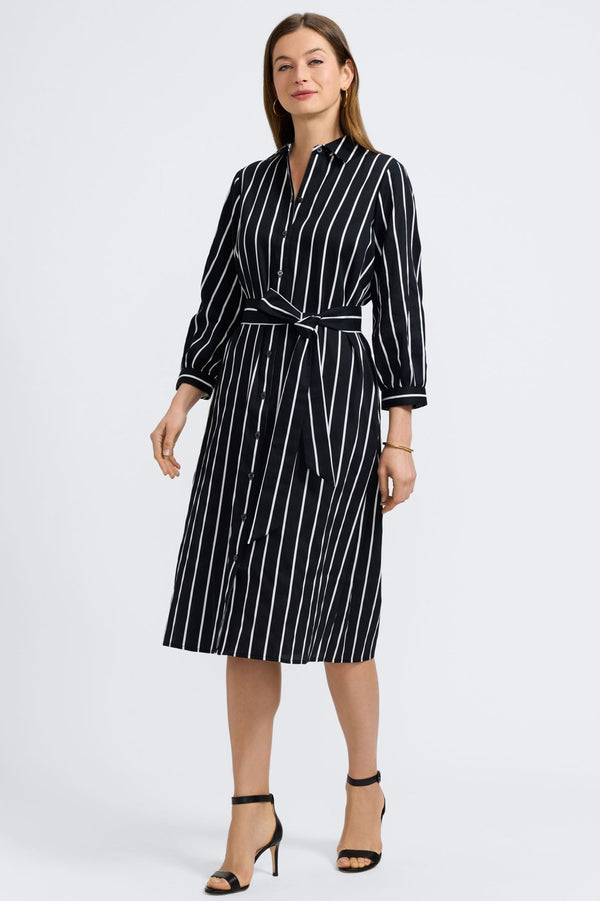 foxcroft Esther Stripe & Houndstooth 3/4 Sleeve Dress