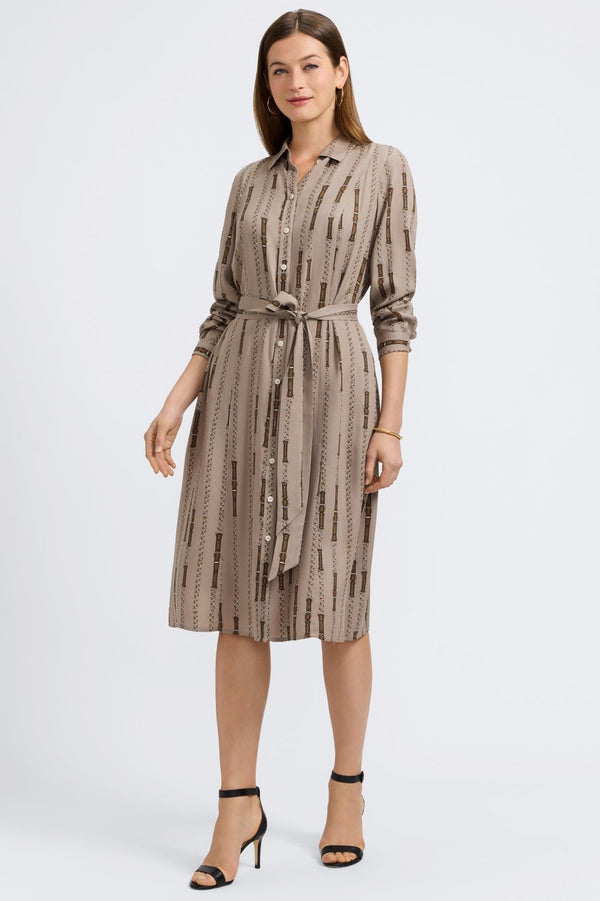 Foxcroft Fiona Chain Stripe Long Sleeve Sleeve Dress